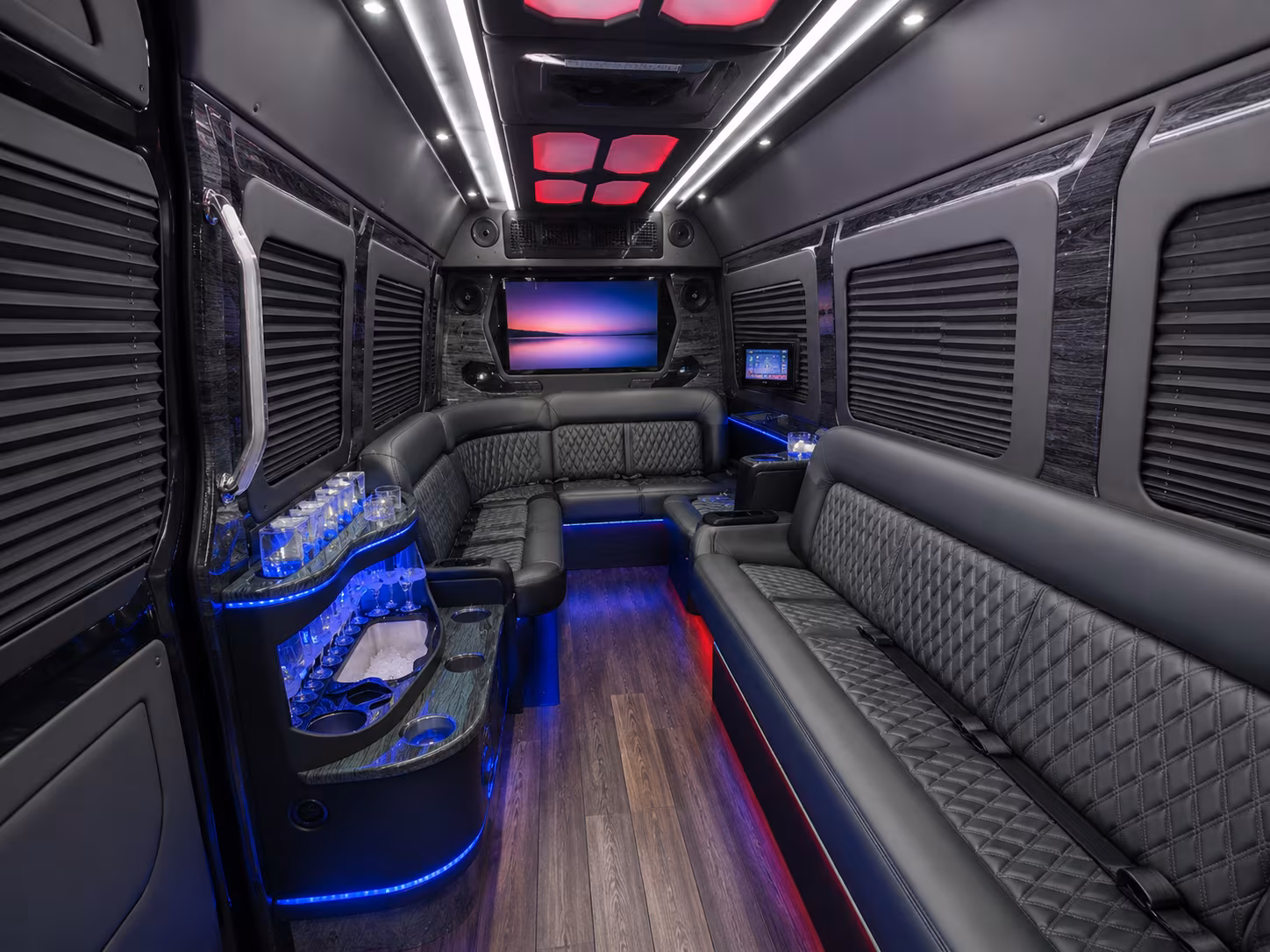 perris 30 passenger party bus inside